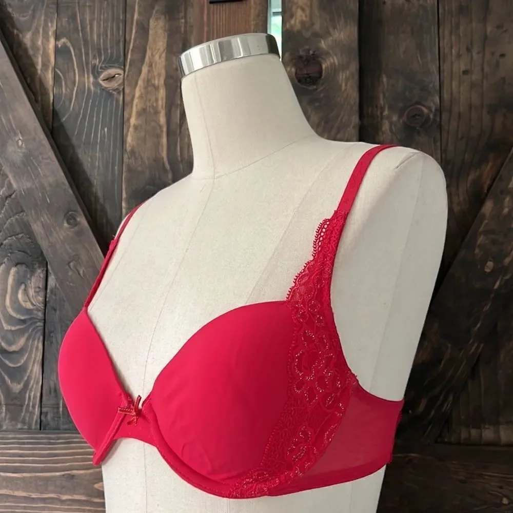 Vintage Victoria’s Secret Angel signature lined demi  red bra 34B - Picture 3 of 12